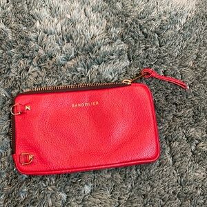 Pebble Leather Expanded Zip Pouch in Red/Gold